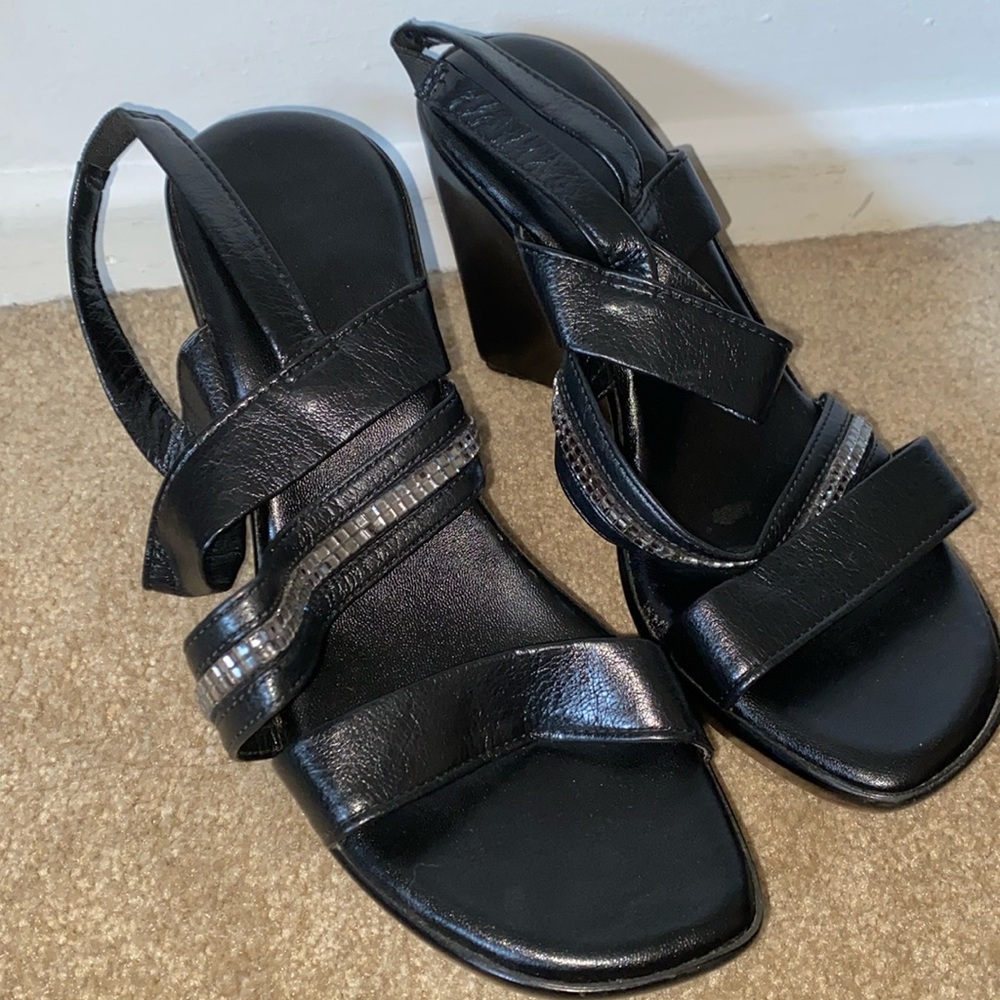 silver detailed black platform sandals